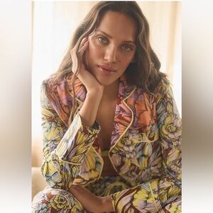 Anthropologie Alexandra Farmer Long Sleeve printed Pajama Top Shirt Sleep small